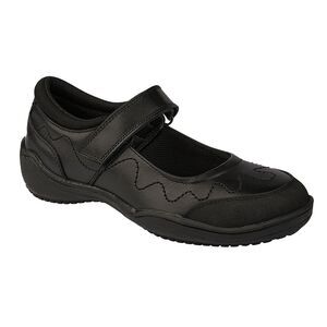 Roamers Girls Leather Touch Fastening School Shoe / Black